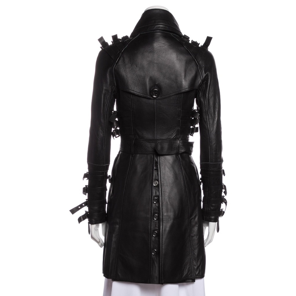 Burberry soft black leather motorcycle trench coat with strap buckles size small - Picture 3 of 6